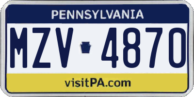 PA license plate MZV4870