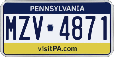 PA license plate MZV4871