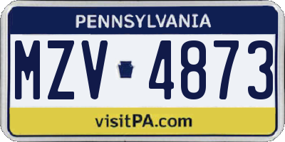 PA license plate MZV4873