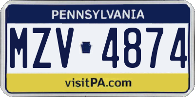 PA license plate MZV4874