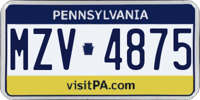 PA license plate MZV4875