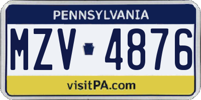 PA license plate MZV4876