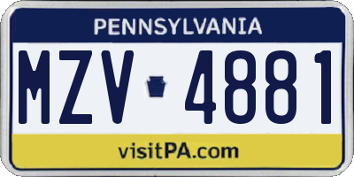 PA license plate MZV4881