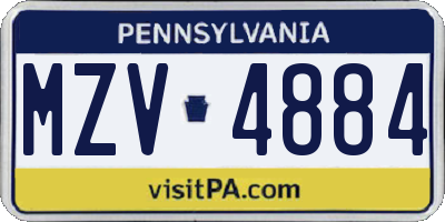 PA license plate MZV4884