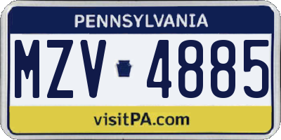 PA license plate MZV4885