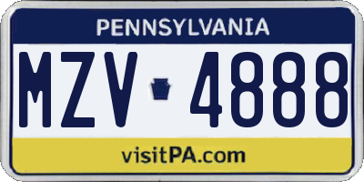 PA license plate MZV4888