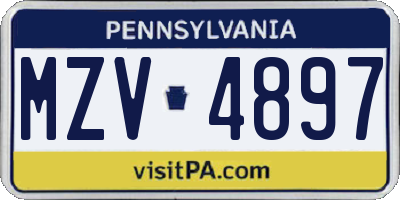 PA license plate MZV4897