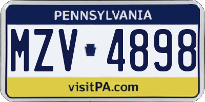 PA license plate MZV4898
