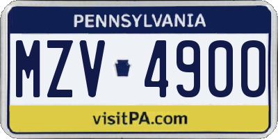 PA license plate MZV4900