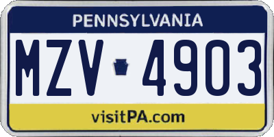 PA license plate MZV4903