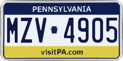 PA license plate MZV4905