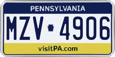 PA license plate MZV4906