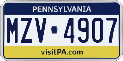 PA license plate MZV4907