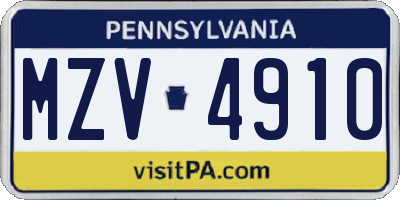 PA license plate MZV4910