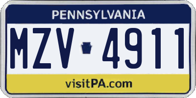 PA license plate MZV4911