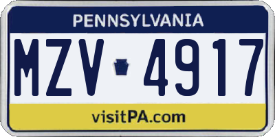 PA license plate MZV4917