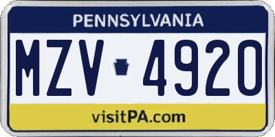 PA license plate MZV4920