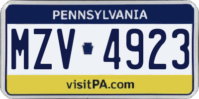 PA license plate MZV4923
