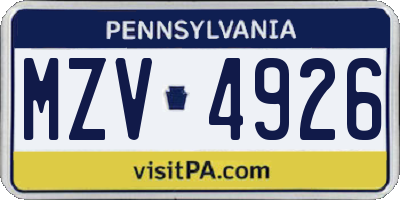 PA license plate MZV4926