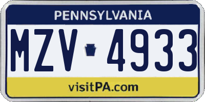 PA license plate MZV4933