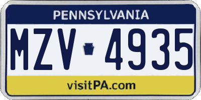 PA license plate MZV4935
