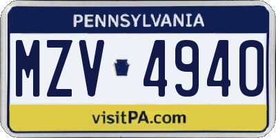 PA license plate MZV4940