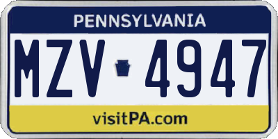 PA license plate MZV4947