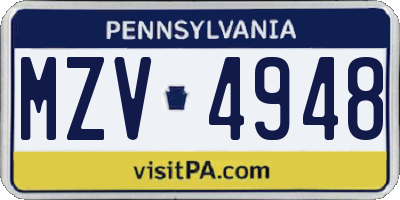 PA license plate MZV4948