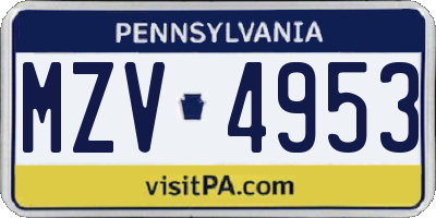 PA license plate MZV4953