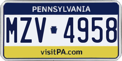 PA license plate MZV4958