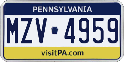 PA license plate MZV4959