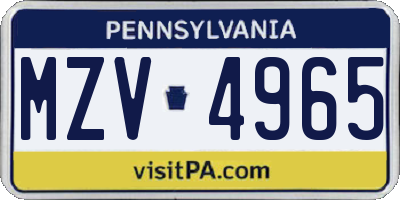 PA license plate MZV4965