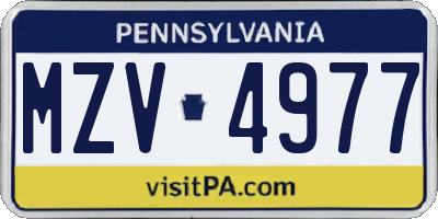 PA license plate MZV4977