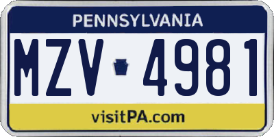PA license plate MZV4981