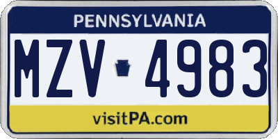 PA license plate MZV4983