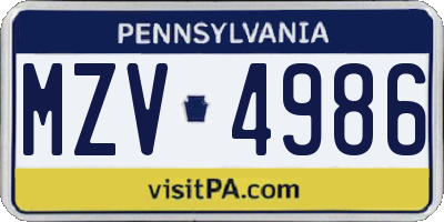 PA license plate MZV4986