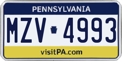 PA license plate MZV4993