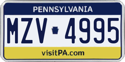 PA license plate MZV4995