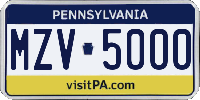 PA license plate MZV5000