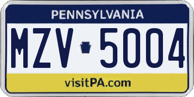 PA license plate MZV5004