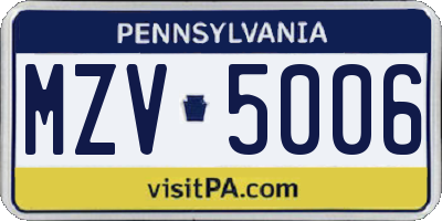 PA license plate MZV5006
