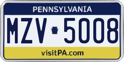 PA license plate MZV5008