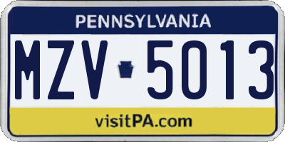 PA license plate MZV5013