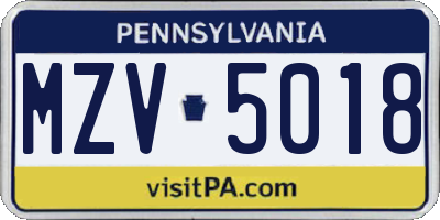 PA license plate MZV5018