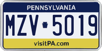 PA license plate MZV5019