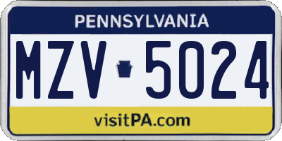 PA license plate MZV5024
