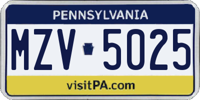 PA license plate MZV5025