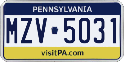 PA license plate MZV5031