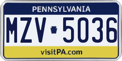 PA license plate MZV5036