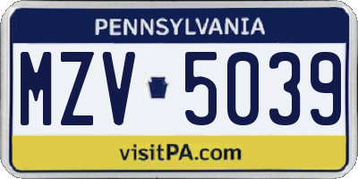 PA license plate MZV5039